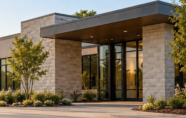 Illustrative image of a contemporary building entrance